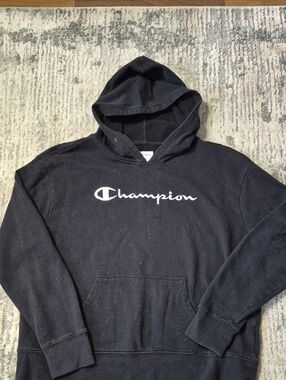 Champion Black Hoodie with White Script Logo Womans Size Large Activewear